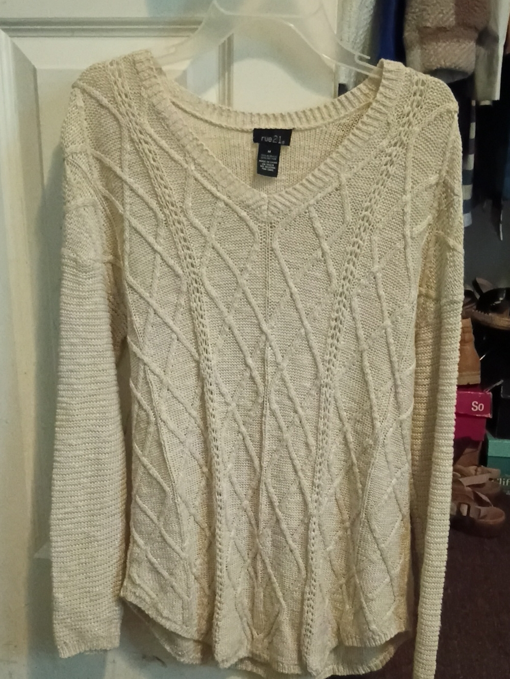Rue21 Cream Cable V-Neck Knit Sweater
